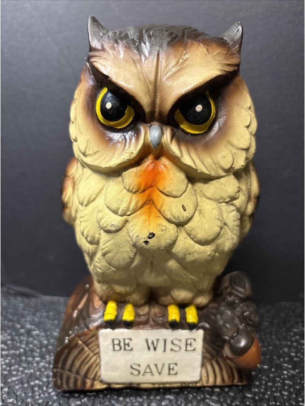 Rare Vintage 1960’s Ceramic Owl Coin Bank w/ Plug "Be Wise Save" By DEE BEE Co.